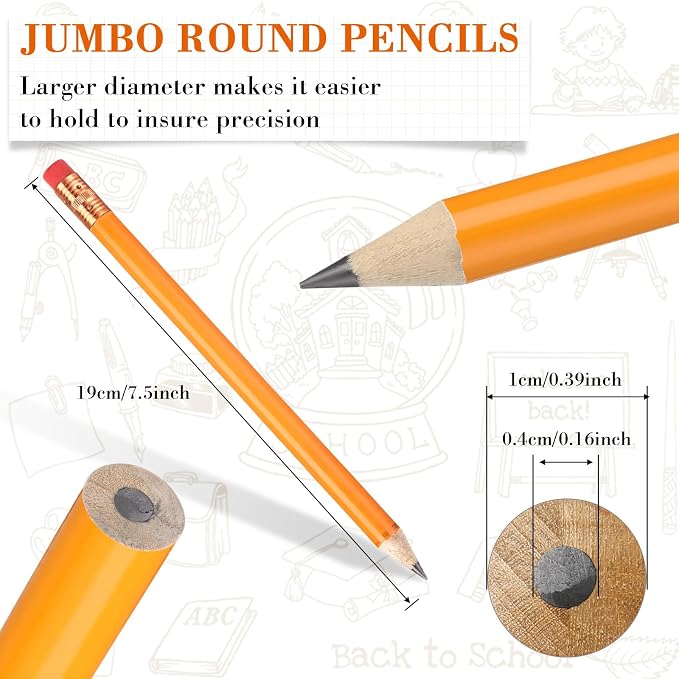 Fainne 96 Pcs Jumbo Pencil with Black Core Cedar Wooden Pencil with Eraser for Carpenters Students Teachers School Construction Woodworkers Beginners Office Workers (Orange,Classic)