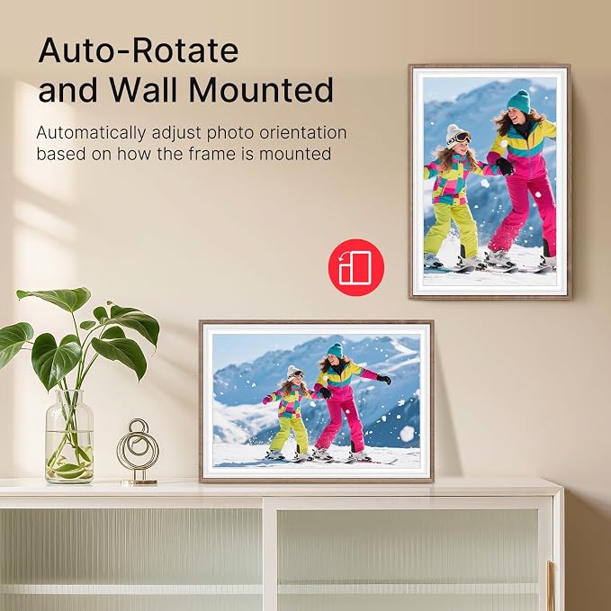 Frameo 10.1" Digital Picture Frame, Smart WiFi Digital Photo Frame with 1280x800 HD IPS Touch Screen 32GB Storage Auto-Rotate Wall Mounted, Share Photos/Videos Remotely(Brown&White)