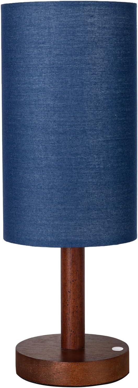 LALISU Small Table Lamp Nightstand Lamp Linen Lampshade Bedroom Wood Base Small Bedside Lamp for Night Stands, Desk Lamps for Reading Living Room, Office (LED Bulb Included) (Blue)