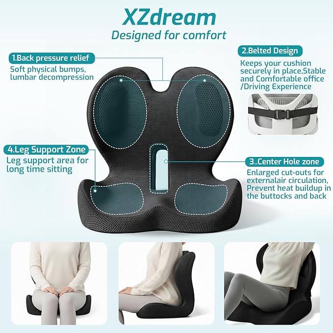 Seat Cushion,Office Chair Cushion with Lumbar Support Pillow,Ergonomic Design for Long Sitting,Sciatica,Back Pressure Relief,Back Support Cushions for Car,Truck,Office Chair