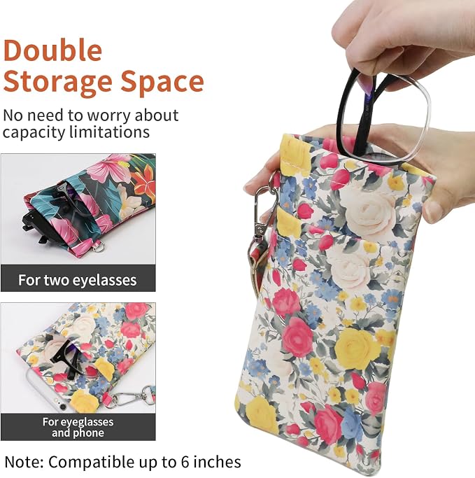 Double Eyeglass Case Soft Dual Glasses Case for Women Men Travel Squeeze Top Sunglasses Cases Eyeglasses Pouch