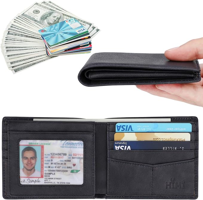 HIMI Wallet for Men-Genuine Leather RFID Blocking Bifold Stylish Wallet With 2 ID Window