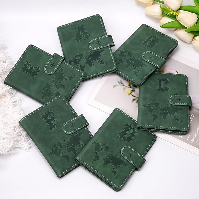 Passport Holder Wallet Cover Personalized Initial Travel Essentials | Embossed Letter A-Z Design, Travel Wallets, RFID Blocking, Passport Book Holders, Women and Men, Personalized Gifts, Green-W