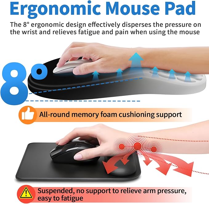 YIWEI Ergonomic Mouse Pad with Wrist Rest for Carpal Tunnel Pain Relief | Memory Foam Wrist Support,Non-Slip Rubber Base, Keyboard Computer Mousepad,Lycra Cloth Surface,Gaming Home Office