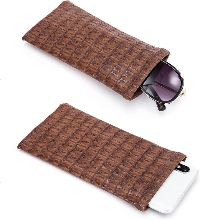 TRIUMPH VISION Eyeglass Case Glasses Case Soft Sunglass Pouch Sleeve 3 Pack | Slim Lightweight Alternative to Bulky Case, Leather Lined Protect Lens, Squeeze Easy to Use, Stylish Portable for Daily Use