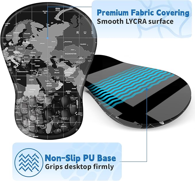 YIWEI Ergonomic Mouse Pad with Wrist Rest for Carpal Tunnel Pain Relief | Memory Foam Wrist Support,Non-Slip Rubber Base, Keyboard Computer Mousepad,Lycra Cloth Surface,Gaming Home Office