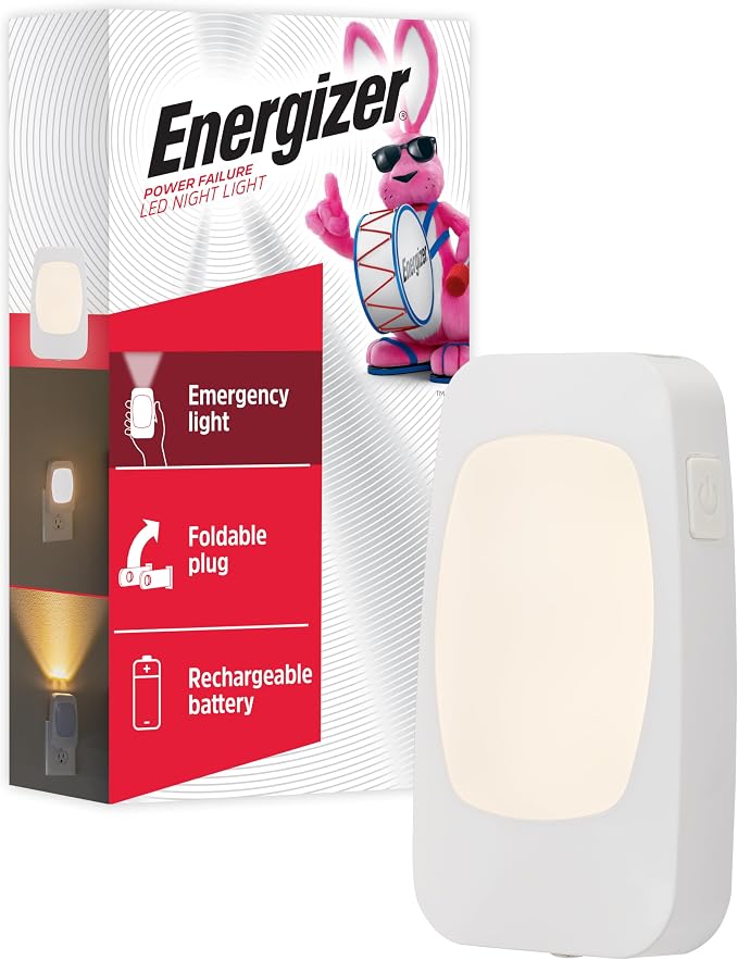 Energizer 4-in-1 LED Power Failure Night Light, 1 Pack, Plug-in, Light Sensing, Auto On/Off, Foldable Plug, Soft White, Emergency Flashlight, Tabletop Light, Hurricane, Storm, Tornado, 38511