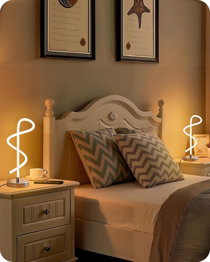 Modern LED Table Lamp, Bedside Lamp with 3 Color Temperatures, Adjustable Brightness, 360° LED Lighting Spiral Design, Sliver Desk Lamp, Spiral Lamp for Bedroom, Living Room, Office, S63TL05