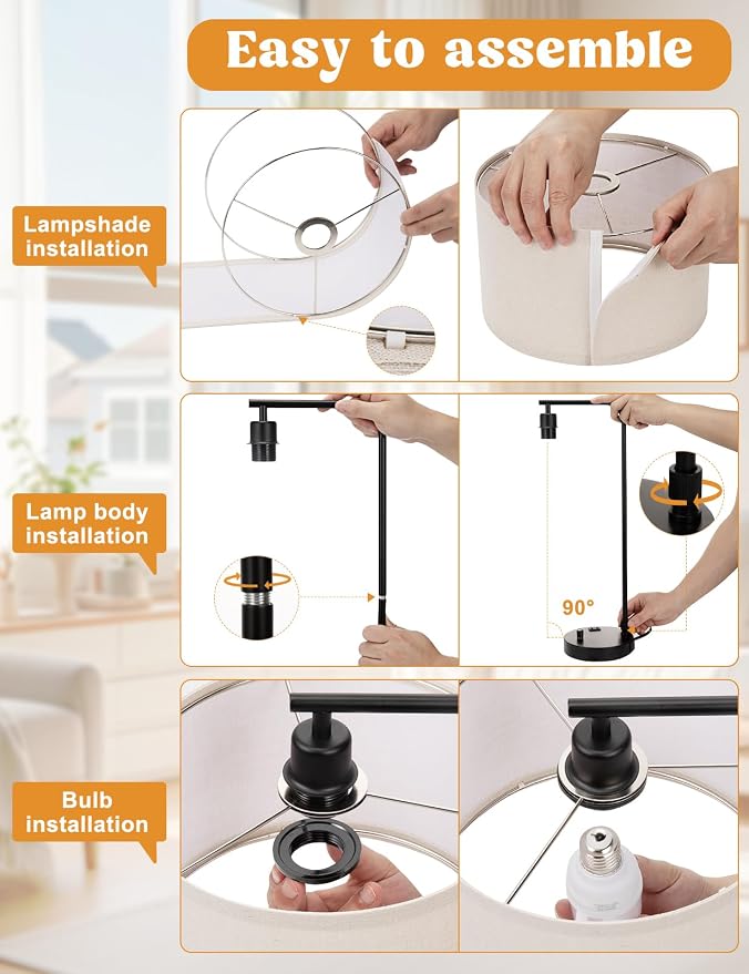 Innqoo Brown Table Lamp for Bedroom with USB Port and Outlet, Dimmable Nightstand Bedside Lamps with Linen Lampshade, Desk Lamp for Home Office, Living Room, Guest Room, LED Bulb Included