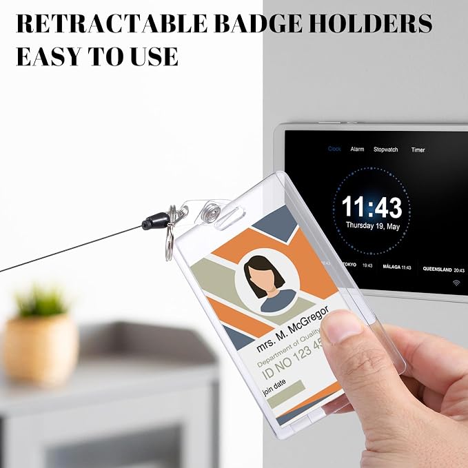 5 Set Badge Holder Retractable Clip Heavy Duty Badge Reel with Acrylic Clear Vertical ID Card Badge Holders for Work Office Nurse Teacher Student