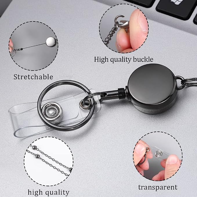 3 Pack Lanyards for Id Badges with 6 Pcs Id Badge Holder Retractable Badge Holders Stainless Steel Teacher Lanyard Cruise Ship Lanyards for Girl Women (Black)