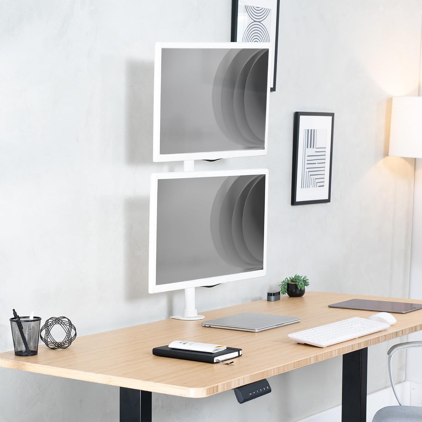 VIVO Dual Monitor Desk Mount Stand with Height Adjustment and VESA Plates for 2 LCD Ultrawide Screens up to 34 inches, Stacked Array, STAND-V002RW