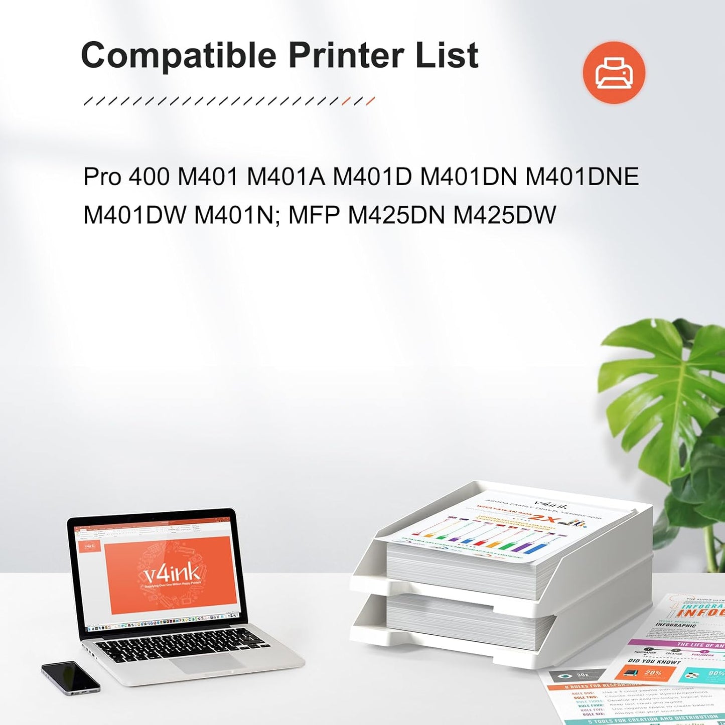 v4ink 2-Pack Compatible Toner Cartridge Replacement for HP 80A CF280A Toner Cartridge Black Ink for use in HP Pro 400 M401N M401DN M401DNE M401DW, HP MFP M425DN M425DW Printer