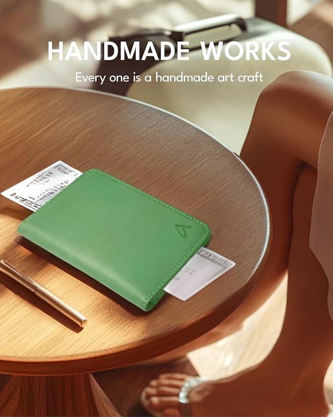 ALLIVE Passport Holder for Travel, Genuine Leather Passport Holder Women Men,Passport Cover,Travel Wallet Must Haves Airport Essentials Travel Gifts Green