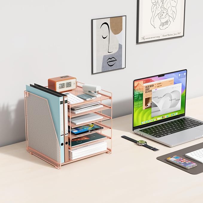 gianotter 6-Tier Paper Organizer With Magazine Holder (Rose Gold, 6-Tier) | Desk Organizers and Accessories, File Organizer for Office Supplies Storag (Rose Gold, 6-Tier)