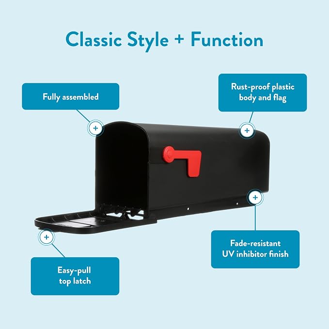 Architectural Mailboxes Parsons Post Mount Mailbox, Black, Medium | Durable plastic build with weather-resistant outdoor construction. USPS approved.