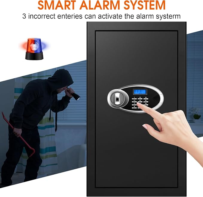 6.2 Cuft Large Fireproof Safe for Home Documents, Digital Security Personal Safety Box with Programmable Keypad, Spare Keys and 3 Removable Shelf, Anti-Theft Fire Safe Box for Money Firearm Medicine