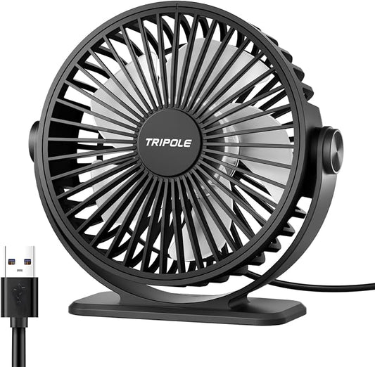 TriPole USB Desk Fan Small Portable, 360° Rotation Quiet Mini Personal Fan | Black, 3 Speeds Plug In USB Fan, Desk Fans Small Quiet, 4.9ft Cable, Strong Breeze for Desktop Bedroom Office Table Travel