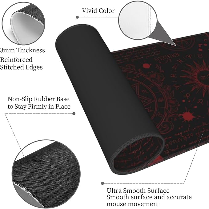 Mysterious Gothic Gaming Mouse Pad Large Extended Desk Mat Non-Slip Rubber Base Keyboard Pad with Stitched Edges for Office Gaming 31.5x11.8 in