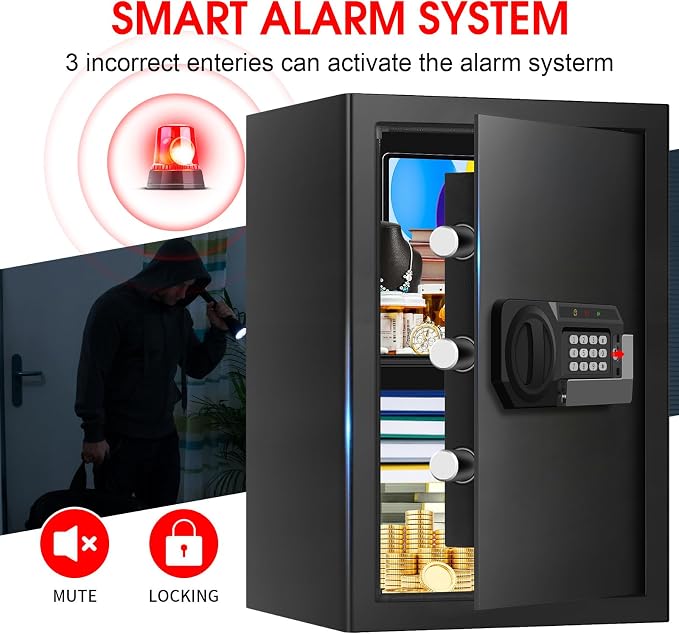3.3 Cuft Large Home Safes Water and Fireproof, Anti-theft Floor Safe for Home Use with Programmable Keypad, Alarm System and Spare Keys, Digital Home Safes for Documents, Medicine
