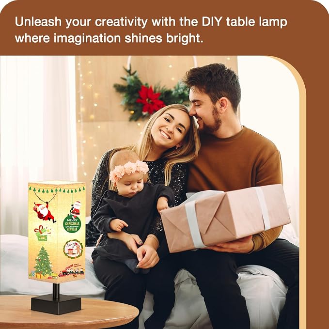 aooshine Small Bedside Table Lamp for Bedroom - Square Beige Fabric Shade | Inline Rocker Switch, Corded Electric, Bulb Not Included, 12.8" Mini Table Lamp for Nightstand, Desk, Dorm, Office