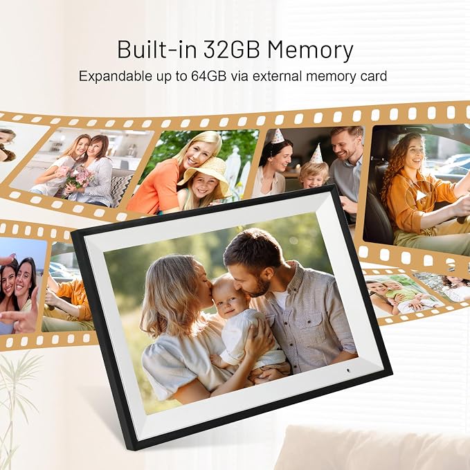AEEZO Digital Picture Frame, 10.1 Inch Digital Photo Frame with 1280 * 800 HD IPS Touch Screen, Smart Digital Frame Built-in 32GB Memory, Auto-Rotate Easy Setup via AiMOR APP(Black)