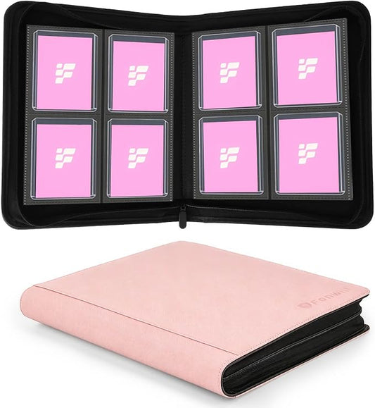 Top Loader Binder, Holds 112 Cards in 3"x4" Toploaders, Trading Card Binder 4 Pocket for TCG, MTG, YGO, Game Cards, Sports Cards(Pink)