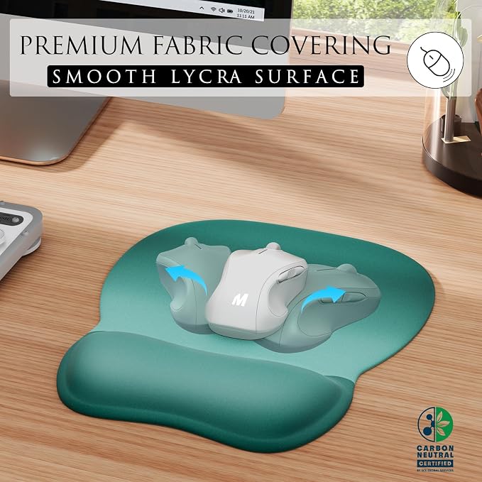 MROCO Ergonomic Mouse Pad with Gel Wrist Rest, 9.4 x 8.1 in, Green Gradient | Ergonomic Shape Design, Multiple Pattern Options, Gel Wrist Comfort, Smooth Lycra Surface, Non-Slip PU Base