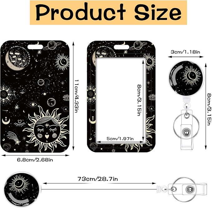 3 Set Moon Star Badge Holder with Retractable Reel, Retractable ID Badge Holders with Clip Card Holder Case for Nurse Teacher Women Office Gift for Coworkers