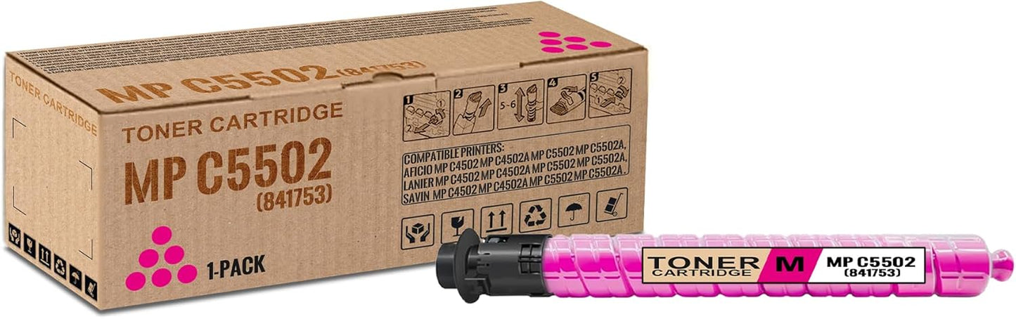 1 Pack MP C5502 Magenta Toner Cartridge | Replacement for Ricoh MP C5502 Work with Aficio MP C4502 C4502A C5502 C5502A LANIER MP C4502 C4502A C5502 C5502A SAVIN MP C4502 C4502A C5502 C5502A | 841753