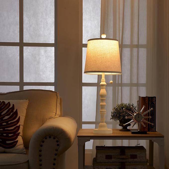 Terpsichore Lamps for Living Room Modern Farmhouse Table Lamp Bedside Reading Lamps Set of 2 Night Stands Bedroom Night Lamp,with Fabric Lamp Shade (White, High 26.25 Inch)