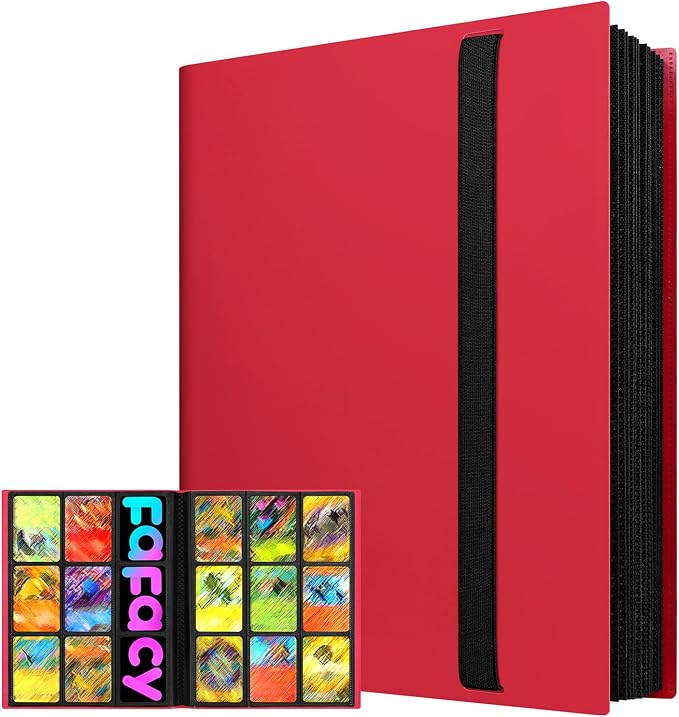 【2026】Trading Card Binder 9 Pocket, Premium Sports Collection Binder Game Cards Book with Sleeves Side Loading, Anti-open Strap Double Sided Waterproof 360 Card Folder