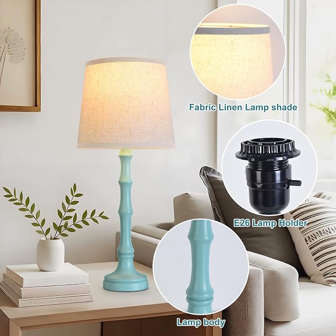 Lamps Set of 2 Modern Farmhouse Table Lamp Bedside Reading Lamps Living Room End Tables Set Lamps for Night Stands Bedroom Night Lamp,High 26.25 Inch,Green,With Fabric Lamp Shade,Bulb Not Included