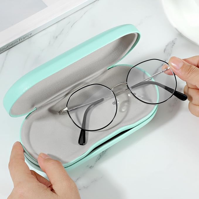 MoKo Double Eyeglass Case, Contact Lens Case with Mirror Tweezers Remover, 2 in 1 Double Sided Portable Contact Lens Box Holder Container Soak Storage Kit Sunglasses Pouch for Men & Women, Green