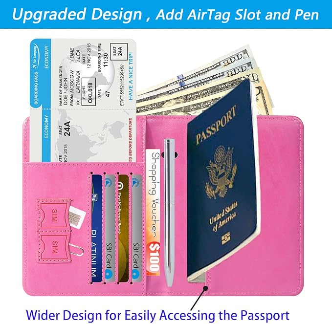 Airtag Passport Holder, Travel Essentials, Passport Cover, RFID Wallet | Passport Wallet, Travel Accessories, RFID Blocking, Synthetic Leather Card Case, International Must Haves, For Women Men