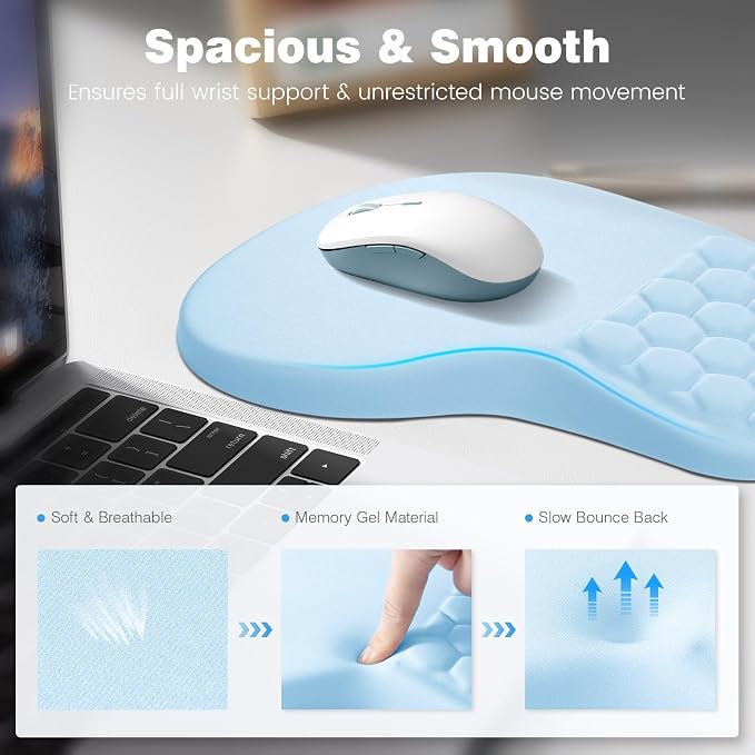 Ospelelf Keyboard Wrist Rest and Mouse Pad Set, Ergonomic Memory Foam Wrist Support, Aesthetic Desk Accessories for Office, Home & Gaming, Relief for Carpal Tunnel & Wrist Pain,Blue