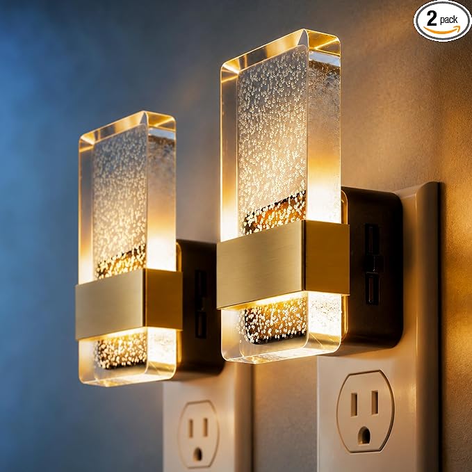 JandCase Night Lights Plug into Wall, Dusk to Dawn Sensor, 3000K Soft White LED, Acrylic Bubble Design, 0-100lm Adjustable Brightness, 2-Pack for Bedroom, Bathroom, Living Room, Hallway