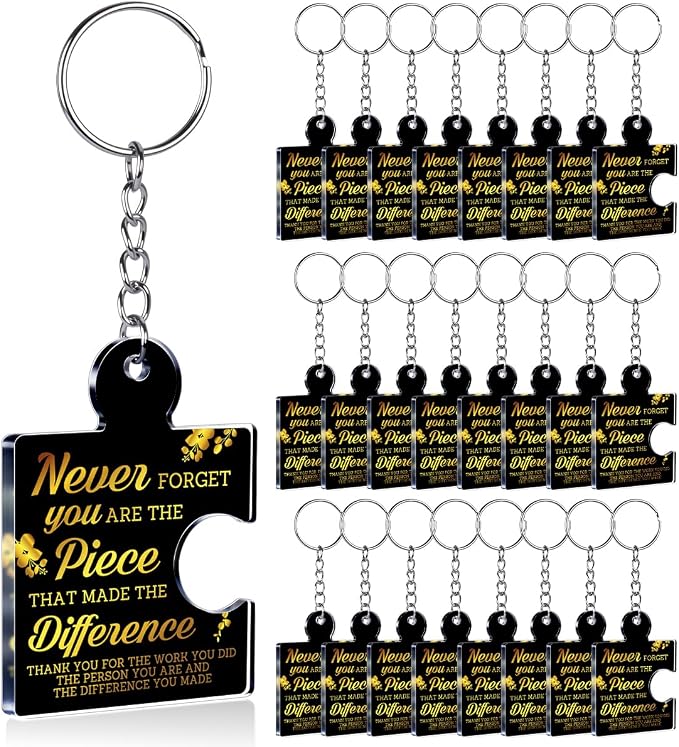 Team Appreciation Gifts Bulk Thank You Keychains for Coworkers | Gift Set for Employee, Staff, Teachers, Teamwork Puzzle Piece Keyring, Acrylic