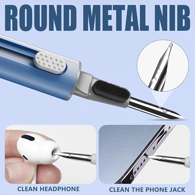 Inesore Multi Cleaning Kit for AirPods & All Bluetooth Earbuds (Deep Blue) | 3-in-1 Design with Brush,Sponge & Metal Tip, Airpod Cleaning, Phone Cleaner, Earbud Cleaning, Electronic Device Cleaning Tool