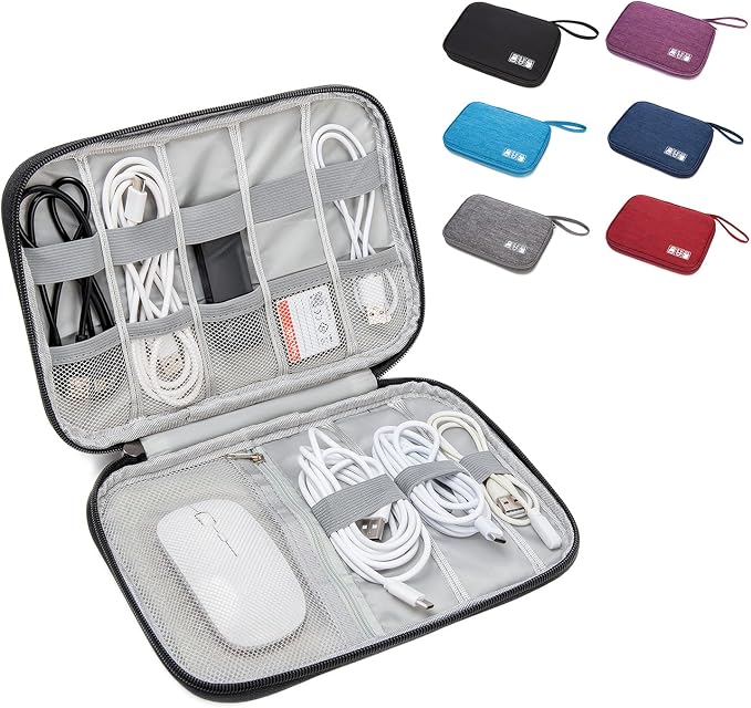 Electronics Organizer Travel Case - Water-Resistant Tech Bag for Cables, Chargers & Cord Management - Small Portable Pouch for Travel Accessories, Gear Bag for Airplane & Business