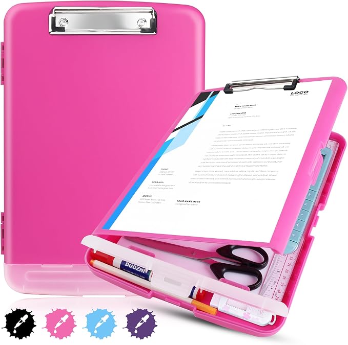 Plastic Clipboard with Storage,A4 Nursing Clipboard Folder with Pen Holder,Cute Clip Boards 8.5x11 Heavy Duty,Side Opening for Office,School,Home Work,Hot Pink