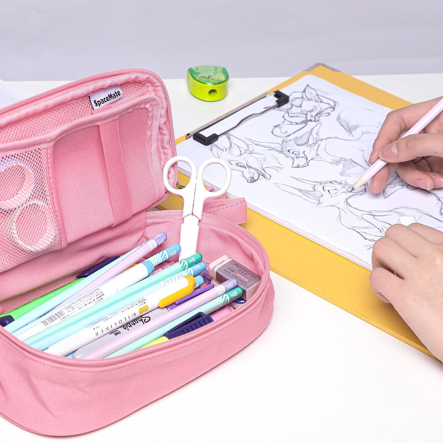 Pencil Case Pouch Box Bag School Supplies Girls Boys Kids, Cute Preppy Stuff Large Big Capacity Aesthetic Pen Organizer, Back to College Stationary, Rosy Pink, Heavy Duty Canvas, 1800ml