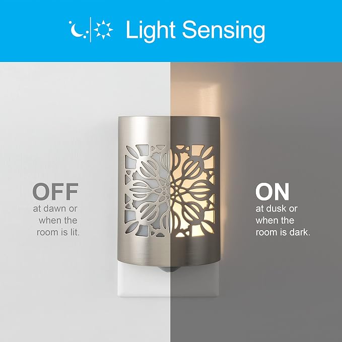 GE CoverLite LED Night Lights Plug into Wall 2-Pack, Plug in Night Light, Dusk to Dawn, Warm White, Auto-On/Off, for Adults Kids Room Bedroom Bathroom Hallway Kitchen 87942 Brushed Nickel | Floral