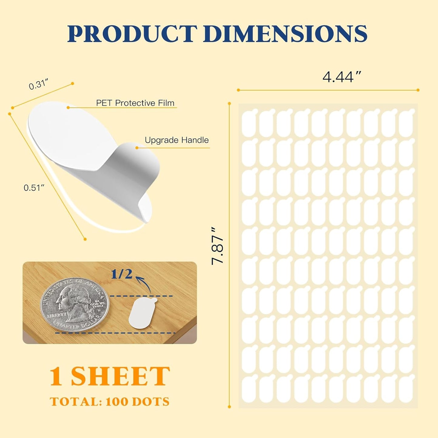 Adhesive Stick Dots Double Sided Removable Mounting Putty - Clear Museum Sticky Tack for Wall Classroom Decor, Picture Hanging, No Trace Dots - Strong Stick Tack for Party, Balloon & Crafts (100Pcs)