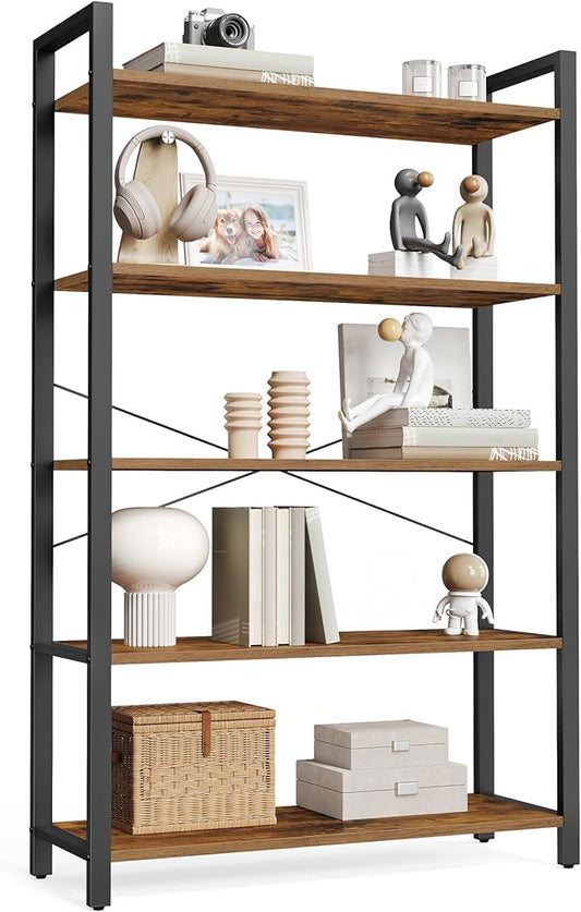 VASAGLE 5-Tier Bookshelf, Bookcase with Steel Frame, Book Shelf for Living Room, Home Office, Study, 11.8 x 31.5 x 60.2 Inches, Industrial Style, Rustic Brown and Ink Black ULLS081B01