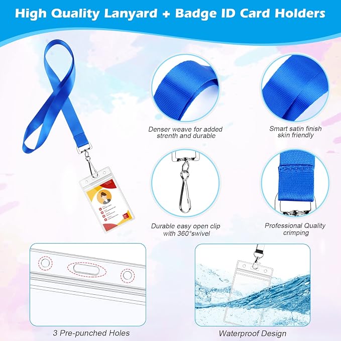 32 Pack Cruise Lanyard with Waterproof ID Card Holder, Colorful Solid Color Durable Lanyard with Badge ID Holder for Badge Card and Carnival Sail (Assorted Rainbow 8 Colors)