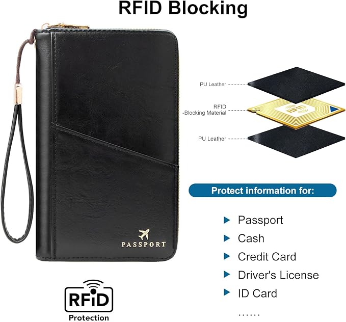 Family Passport Holder for Travel Women and Men RFID Passport Holder with Zipper Passport Case Passport cover Passport Wallet Travel Essentials and Accessories(1-2, Black)