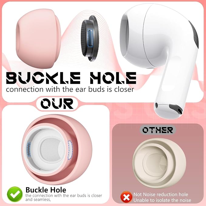 Inesore 4 Pairs Replacement Ear Tips for AirPods Pro 2nd/1st (Pink) | with Noise Reduction Hole & Built-in dust Guard Screen,Silicone,with Portable Storage Box & Cleaner Pen,4 Size (XS/S/M/L)