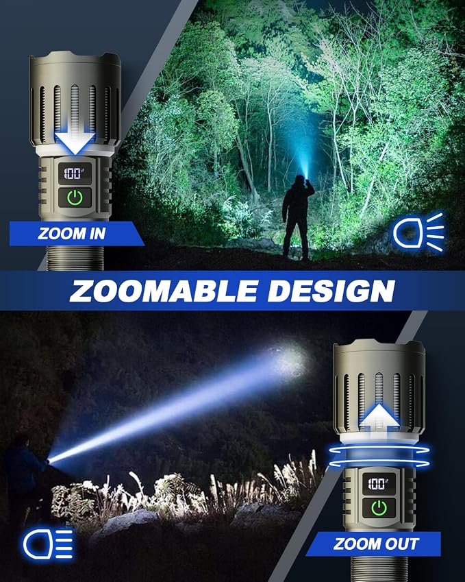 Victoper Rechargeable Flashlight, Titanium 5 Modes Zoomable Flash Light, Bright Real 1500 High Lumens Flashlights, LED Power Display Tactical Flash Lights Holster for Camping Hunting Essential Men