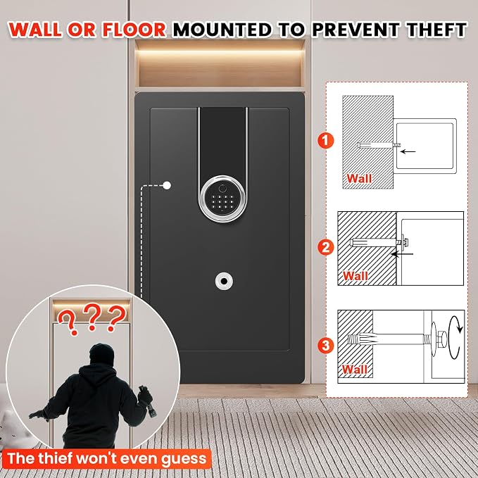 6.6 Cu Ft Fireproof Biometric Safe for Home Office | Large Heavy Duty Safe Box with Fingerprint & Keypad, Document Safe with Hidden Compartment, Anti-Theft Alarm, Fireproof Bag